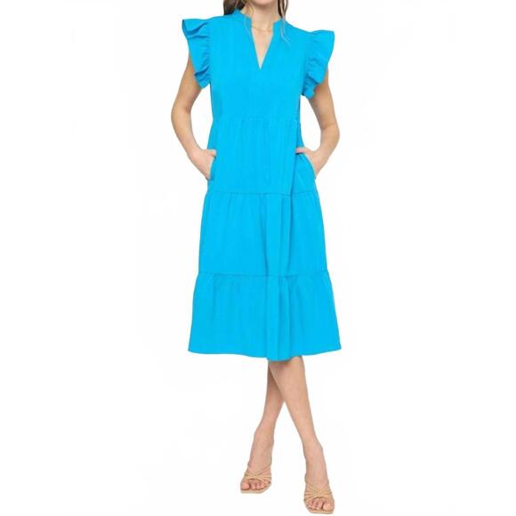 ENTRO Dresses & Skirts - NEW ENTRO ruffled pocket tiered midi dress in cobalt